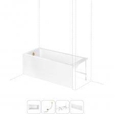 Прямоугольная акриловая ванна Catani производится с лево- или правосторонним разворотом в размерах 160 и 170 см по длине, имеет увеличенную ширину – 80 см. Тонкие линии лицевой и торцевой стенок визуально облегчают конструкцию, а широкий бортик вдоль стенки позволяет разместить предметы гигиены или же установить встраиваемый смеситель. Глубина изделия отлично подходит для купания детей, принятия ванны и душа взрослыми. Основа ванн из литьевого акрила — жесткий 4 мм лист полиметилметакрилата (ПММА), который помещают в вакуум-формовочное оборудование и под большим давлением заполняют матрицу будущей ванны. Для максимальной прочности конструкции по всему основанию купели закладывается усиленная плита ДСтП, а внешняя сторона покрывается смесью полимера с отвердителем и ровингом. После отверждения в ванне высверливают отверстия для слива-перелива. Сифон-автомат Useful Extras от Wellsee изготовлен из полипропилена высокой термической стойкости и прочности, неуязвим к воздействию агрессивных химических средств. Самоочищающаяся форма и изгибы сифона препятствуют скоплению грязи внутри обвязки и поддерживают высокую пропускную способность — 50 л/мин. Конструкция ванны предполагает установку на поперечные ножки или усиленный металлический каркас с максимальной нагрузкой до 500 кг и предусматривает дополнительную фиксацию к стене. Наличие регулировок на каждой ножке и распорках обеспечивает удобство установки на различных поверхностях.