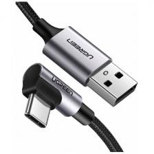 Угловой кабель для зарядки и передачи данных Ugreen USB C Male, 90L - USB A 2.0 Male, 3A, 0.5 м, в оплетке (50940) черный
