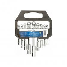 HOEGERT TECHNIK Набор торцевых L-образных ключей 9шт - Мощность и Удобство в Компактном НабореЭтот практичный и надежный набор торцевых L-образных ключей HOEGERT TECHNIK – незаменимый помощник в любой мастерской. Изготовленные из высококачественной хром-ванадиевой стали, ключи обеспечивают исключительную прочность и долговечность.Преимущества:Высококачественная хром-ванадиевая сталь (CrV): Ключи изготовлены из прочной стали, гарантирующей долгий срок службы и устойчивость к коррозии.Устойчивость к деформации и скручиванию: Ключи обладают высокой устойчивостью к деформации и скручиванию, что гарантирует их надежность при интенсивном использовании.L-образная рукоятка: Обеспечивает удобный и надежный захват, а также эффективную передачу крутящего момента, что особенно важно при работе с труднодоступными или сильно затянутыми болтами и гайками.Компактный набор размеров: В комплект входят наиболее востребованные размеры ключей: 8 мм, 9 мм, 10 мм, 11 мм, 12 мм, 13 мм, 14 мм, 17 мм, 19 мм.Практичный подвесной органайзер: Обеспечивает компактное и организованное хранение ключей, защищая их от повреждений и потери, а также удобство размещения на рабочем месте.Набор торцевых L-образных ключей HOEGERT TECHNIK HT1R500 – это надежный и удобный инструмент, разработанный для тех, кто ценит качество, компактность и широкий спектр применения.