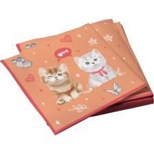 Салфетки бумажные трехслойные ND Play Котики на персиковом, 33x33 см, 20 шт 312071