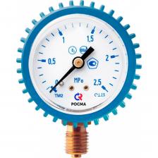 Сварочный (газовый) манометр применяется для измерения давления в жидких и газообразных, не вязких и не кристаллизирующихся измеряемых средах. При этом среда должна быть неагрессивна к медным сплавам, а максимальная температура не превышать 120 °C. Сварочные манометры производятся с диаметром корпуса 50 мм и обладают классом точности 2,5. Корпус манометра для редуктора выполнен из стали и имеет своё цветовое кодирование в зависимости от назначения прибора. В некоторых случаях прибор комплектуется защитным резиновым кожухом. Цвет кожуха зависит от типа газа, для которого предназначен данный манометр. Для кислородного манометра он голубой, для ацетиленового — серый, для пропанового — красный, а черный цвет кожуха используется для других газов. Приборы изготавливаются только с радиальным расположением штуцера и имеют различный диапазон показаний давлений в зависимости от измеряемой среды.