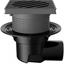 Трап регулируемый Регулируемый трап Fachmann t 615.0 pnsp 241x241 мм, горизонтальный выпуск, dn 110, с корзинкой и незамерзающим сифоном, без прижимного фланца, решетка чугунная, пластиковый подрамник 04.097