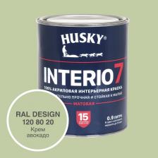 Краска для стен HUSKY INTERIO 7 Крем авокадо, 0.9 л 32561 - матовая исключительно прочная и стойкая к мытью акриловая краска премиум-класса для стен и потолков во всех типах сухих и влажных помещений: гостиные, кухни, ванные комнаты, холлы, детские комнаты, спальни, офисные помещения и т. д. Применяется для окраски бетонных, зашпатлеванных, оклеенных обоями, обшитых древесиной, ДВП, ДСП, ПВХ, гипсо­картонными листами поверхностей. Краска обеспечивает исключительную легкость нанесения в сочетании с практически идеальным качеством и долговечностью покрытия. Окрашенные поверхности сохраняют равномерную матовость и чистоту цвета не менее 15 лет. Продукт обладает высокой степенью укрывистости. Легко и равномерно наносится на поверхность. Не разбрызгивается при нанесении, не оставляет потеков, полос и следов от инструмента. Окрашенные основания выдерживают сухую и влажную уборку с мягкими моющими средствами. Полную прочность, достаточную для мытья окрашенных поверхностей, краска приобретает в течение 14 дней.