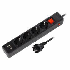 Сетевой фильтр c USB+Type C, 16А, 4 гнезда, c з/ш, с з/к, ПВС 3x1.0, 1.8 м, черный (SBSP-18C-K), цена за 1 шт