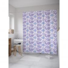 Штора-занавеска для ванной Штора (занавеска) для ванной JoyArty "Киты, черепахи и рыбы" из сатена, 180х200 см с крючками, sc_55368