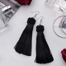 Серьги «Кисти» романс, чёрные в серебре, длина кисти от 8 см