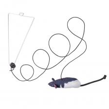 Pet hobby Игрушка для кошек Крыска с кошачьей мятой, валерианой и погремушкой на резинке с креплением на дверной проем, 12 см (без учета хвоста)