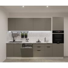 Кухонный гарнитур прямой «ФАСКА 4», 3000x600 мм, цвет белый/обсидиан/мрамор белый