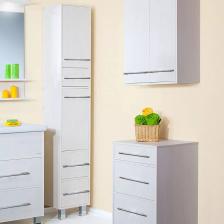 Шкаф пенал для ванной Бриклаер Чили светлая лиственница С, с бельевой корзиной