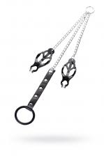 Зажимы для сосков с кольцом для пениса Metal by TOYFA, черные