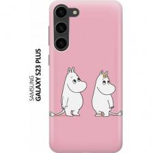 Силиконовый чехол на Samsung Galaxy S23+, Самсунг С23 Плюс с принтом "Муми-тролли на розовом"