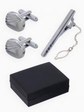 Набор мужской стальной «Запонки + Зажим для галстука» линии, цвет серебро