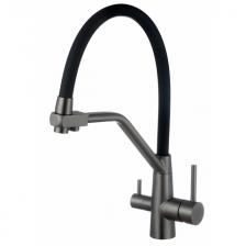 cмеситель для кухни ESKO K25GMB гибкий поворотный c фильтром нержавейка черный-вороненная сталь
