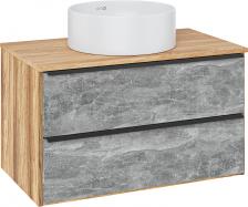 Тумба с раковиной Runo Мальта 85 подвесная, дуб, серая, раковина Palla 40