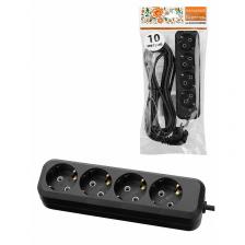 Удлинитель 4 гнезда, 10 метров, с/з, 10 А, 2300 Вт, черный, НАРОДНЫЙ У1-42050 (Ун1 420-0001), цена за 1 шт