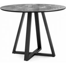Кухонный стол Woodville Норфолк 100 серый мрамор/черный (Стекло) 588039 (круглая столешница, X-образная опора)
