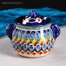 Сахарница узбекская Риштанская Керамика «Узоры», 800 мл, синяя