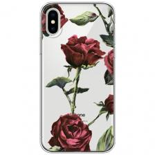 Чехол на Apple iPhone X / Айфон X с принтом Бордовые розы фон, прозрачный