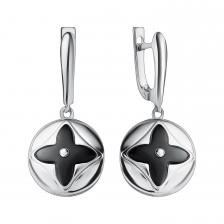 Серебряные серьги с ониксом и родированием