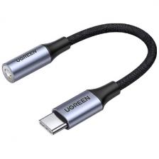 Аудиоадаптер Ugreen USB C - AUX Jack 3.5 мм (f) с чипом DAC (ЦАП), в оплетке, цвет серый космос, 10 см (80154)