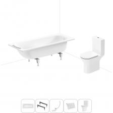 Комплексное предложение для обустройства ванной комнаты. Каждый элемент набора продуман и отвечает лучшим сантехническим решениям для ежедневного комфорта, максимальной гигиены и гарантирует надежный и безопасный монтаж. ВАННА ИЗ ПРЕССОВАННОЙ СТАЛИ ОТ SANITANA BLB Стальная ванна со стекловидной эмалью Universal толщиной 3,5 мм производится длиной 150, 160, 170 см и шириной 70 и 75 см, что позволяет подобрать оптимальный вариант для небольшой или просторной ванной комнаты. Модель подходит для людей разного роста и телосложения. Вместительная чаша высотой 39 см удобна для купания, вмещает от 160 л воды в минимальном размере до 195 в XL-размере. Пологая спинка в широкой части ванны позволяет с комфортом разместиться в купели. В комплект поставки входят в сборе звукоизоляционные пластины в области слива и дна чаши, которые до минимума снижают шум падающей воды. ПРЕИМУЩЕСТВА ВАНН ИЗ СТАЛИ Ванна из стали с трехслойной стекловидной эмалью двойного обжига не подвержена истиранию, выцветанию и воздействию ультрафиолета (испытанная устойчивость согласно ISO 28706-1, ISO 28706-2 и EN 14516), что позволяет сохранить равномерный белый цвет на протяжении длительного срока службы. Гладкая поверхность с прочными стенками демонстрирует высокую стойкость к образованию царапин и сколов, не боится воздействия чистящих средств, препятствует размножению бактерий и не впитывает запахи. Гарантийный срок на ванну из стали Universal 3,5 составляет 30 лет. ПРОЧНЫЕ ОПОРЫ ИЗ СТАЛИ Ванна Universal 3,5 монтируется к стене, в угол или встраивается в нишу. Оригинальные металлические ножки надежно фиксируют чашу и равномерно распределяют динамическую нагрузку до 300 кг. Наличие регулировок на каждой опоре нивелирует незначительные перепады уровня пола и обеспечивает удобство установки на различных поверхностях. КОМПАКТНЫЙ СИФОН С ПОВЫШЕННОЙ ФУНКЦИОНАЛЬНОСТЬЮ Автоматический слив-перелив Useful Extras от Wellsee с донным клапаном click-clack и съемной накладкой на перелив изготовлен из полипропилена повышенной прочности и высокой термической устойчивостью, неуязвим к воздействию агрессивных химических средств. Накладка на перелив и крышка донного клапана выполнены из латуни, отличаются высокой износостойкостью и не подвержены коррозии. Благодаря системе click-clack управлять наполнением ванны или оттоком воды просто и удобно: всего лишь одно нажатие на крышку донного клапана рукой или ногой. Функция верхней очистки позволяет с легкостью устранять возможные засоры, а усовершенствованный плоский гидрозатвор служит барьером для неприятных канализационных газов и занимает минимум места под ванной. ПОДГОЛОВНИК НА САМОКЛЕЯЩЕЙСЯ ЛЕНТЕ Гелевый подголовник на ванну от Wellsee — функциональное дополнение для любителей глубокой релаксации. Благодаря волнообразной форме и высокой эластичности подушка мгновенно адаптируется к изгибам тела, равномерно распределяет нагрузку в шейно-воротниковой зоне и создает идеальные условия для отдыха после напряженного дня. Подголовник из вспененного полиуретана с гелевой структурой гипоаллергенен и безопасен для здоровья человека. Поверхность изделия не впитывает влагу и запахи, что гарантирует высокий уровень гигиены и износостойкость при продолжительном контакте с водой. Подголовник крепится на борт ванны на самоклеящуюся ленту, надежно фиксируется и не скользит. БЕЗОБОДКОВЫЙ УНИТАЗ LAVINIA BOHO Напольный унитаз с белоснежным покрытием гармонично дополнит интерьер современного санузла или ванной комнаты. Универсальный выпуск позволяет подключать изделие к любой системе коммуникаций. Гладкая фарфоровая поверхность унитаза с открытым смывным краем и скрытым монтажным креплением не позволяют скапливаться бактериям на внутренних и внешних стенках чаши, в труднодоступных местах и облегчают очистку изделия от загрязнений. Мощный каскадно-круговой смыв очищает полностью поверхность чаши без выплеска воды на пол и стены и снижает распространение неприятных запахов. Чаша оснащена широким эргономичным сиденьем и позволяет удобно расположиться людям разного возраста и телосложения. Благодаря встроенным в петли демпферам сиденье с крышкой опу