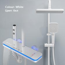 Матовая серая душевая система с водопадом, стеклянная панель, смеситель для дождя, душевой набор, интеллектуальный смеситель для душа с цифровым дисплеем для ванной комнаты Горячая холодная вода Температура дождь 4 фун