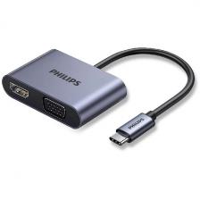 Адаптер-переxодник Philips USB С - HDMI+VGA, 2в1, длина кабеля 10 см (SWV4080)