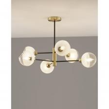 Подвесная люстра Mist в современном стиле. Металлический каркас золотистого цвета дополнен плафонами. Стильный дизайн люстры дополнит любой современный интерьер. С площадью освещения 15 кв. м люстра станет идеальным выбором для больших комнат, а также для обеденной зоны или зала. В качестве источника света подойдут лампы с цоколем Е14 в количестве 6 штук.