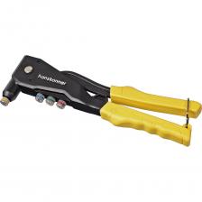 Литой усиленный заклёпочник применяется для надежного соединения металлических профилей, тонкостенных конструкций, плоских заготовок и деталей при помощи вытяжных заклепок из стали (2,4-4,0 мм), алюминия (2,4-4,8 мм) и нержавеющей стали (2,4-3,2 мм). Для установки крепежа не требуется особых усилий благодаря кованому изогнутому рычагу и корпусу из алюминиевого сплава. Губки выполнены из высоколегированной стали 35CrMo, устойчивой к коррозии и обладающей высокой прочностью ForgeLever – стальной штампованный рычаг и литой корпус из алюминиевого сплава облегчают работу и выдерживают большие нагрузки! EasyShift - cменные насадки можно менять вручную, без использования ключа BrightHint - цветовая индикация сменных насадок удобно информирует об индивидуальном размере Сменные насадки устанавливаются на корпусе заклёпочника, поэтому они не потеряются