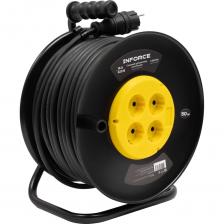 Силовой удлинитель Inforce 09-15-10 представляет собой надежное решение для удаленной работы, обеспечивая стабильное электропитание благодаря кабелю длиной 50 метров. Оснащенный четырьмя розетками с заземлением, он поддерживает напряжение сети 220 В и номинальную силу тока 16 А, что позволяет подключать устройства общей мощностью до 3500 Вт. Удлинитель выполнен с использованием провода типа КГ с сечением 3х2,5 мм?, что гарантирует долговечность и устойчивость к механическим повреждениям. Металлическая катушка и пластикатовая вилка обеспечивают прочность конструкции, а степень защиты IP20 делает его подходящим для использования в защищенных от влаги помещениях.