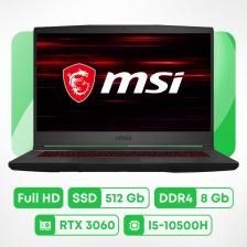 Игровой ноутбук MSI GF65, 15.6'', 8 ГБ/512 ГБ, i5-10500H, RTX 3060, черный, английская клавиатура