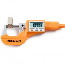 Цифровой микрометр ACULA DM 0-25 LA00134 от производителя профессионального измерительного инструмента Accuracy Laboratory (ACULA) это универсальное высокоточное измерительное устройство, применяющееся для безошибочного определения размеров деталей в пределах от 0 до 25 мм.Применяется в машиностроении, приборостроении и других отраслях промышленности. Благодаря высокому качеству деталей и строгому контролю на производстве достигается точность ±0.003 мм с шагом 1 мкм Инструмент работает по принципу преобразовании датчиком движения винта и стержня в электронный сигнал, с последующей обработкой и выводом результата на экран. Для сохранения высокой степени точности необходимо насухо протереть измерительные поверхности чистой тканью и удалить загрязнения перед использованием прибора. Во избежание возникновения коррозии, царапин и других повреждений, прибор необходимо хранить в сухом и вентилируемом помещении. Преимущества микрометров типа МКЦ: Высокая точность до сотой доли миллиметра Надежность и долговечность Упрощение процесса работы за счет цифрового дисплея Скорость и удобство