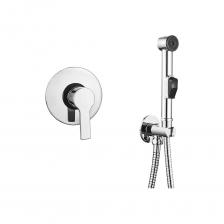 Латунный корпус (встраиваемая в стену часть), хромированная накладка из нержавеющей стали (наружная часть), ручка цинк хромированная, керамический картридж Wanhai/Mingdi 35мм, латунная гайка картриджа, латунный держатель лейки хромированный, гигиеническая лейка из пластика хромированная, шланг 1,5м из нерж.стали хромированный с двойной оплеткой.