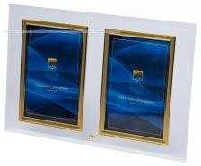 Стеклянная фоторамка, мультирамка, рамка для 2 фото 10х15 см, glass, прямая, вертикальная, с золотой окантовкой GF 6493