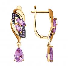 Серьги длинные SOKOLOV из золота с аметистами и сиреневыми фианитами 725066
