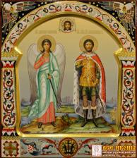 Рукописная икона Александр Невский и Ангел Хранитель №74 (Размер 27х31 см)