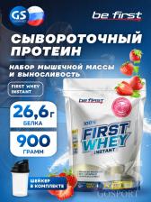Сывороточный протеин Be First First Whey protein (сывороточный протеин) 900 г + шейкер, Клубника