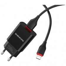 Сетевое зарядное устройство USB Borofone BA20A (2.1A, кабель Lightning) Черный