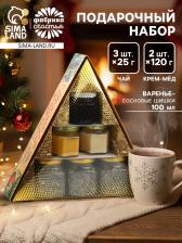 Подарочный новогодний набор «Советский»: чай травяной 25 г x 3 шт., варенье с шишками 100 мл., крем-мёд 120 г x 2 шт.
