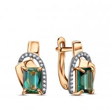 Золотые серьги с кварцем и фианитами с родированием