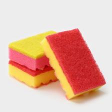 Губка для посуды с чистящим слоем PRIDE, 3 шт., 100x65x30 мм, МИКС