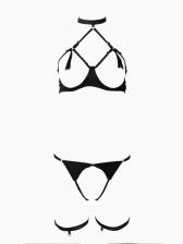 Комплект эротического белья, трусики и лиф с доступом, гартер, размер M, черный