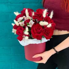 Букет живых цветов ЦВЕТЫ МИШКИ Композиция из французской розы и альстромерии