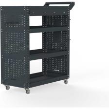 Тележка инструментальная Metalex Тип 2 А с выдвижным ящиком и боковыми панелями(4 полки )- это универсальная и удобная тележка, которая поможет Вам организовать хранение и перемещение Ваших инструментов внутри цеха или гаража. Главная особенность тележек Metalex – это возможность регулировки высоты установки всех полок. Перфорация на стойках сделана с шагом 25 мм. А так же, на все тележки Metalex можно установить большое количество различных аксессуаров.. Тележка укомплектована выдвижным ящиком на шариковых направляющих под верхней полкой На данных тележках устанавливаются две торцевые перфопанели, что значительно расширяет возможности хранения. Большое количество полезных аксессуаров мы уже положили в комплект. Но Вы всегда выбрать и доустановить, необходимые именно Вам, из линейки аксессуаров Metalex. Тележка выдерживает нагрузку до 150 кг., а каждая полка до 75 кг. Высота бортика у полок – 50 мм. На тележке установлены два колеса с углом поворота 360 градусов и два колеса, с таким же углом порота, но со стопорным механизмом. Все тележки Metalex окрашены порошковой краской, которая защитит изделие на долгие годы, даже во время интенсивной эксплуатации.