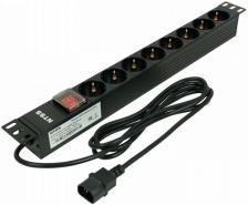Блок розеток 19", 8 розеток NTSS NTSS-PDU-DA1017 1U, алюминий, 1ф10A, 2.73кВт, (8) Schuko, выкл. с подсв.и крыш., 2м каб., вх. С14
