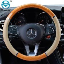 Универсальный автомобильный чехол на руль из красного дерева, кожа, подходит для колес 37-38 см, чехлы на руль автомобиля, украшение интерьера автомобиля