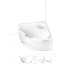 Симметричная угловая ванна Aveo производится в размерах 140140 и 150150 см, что позволит выбрать желаемый объем купели и эффективно использовать пространство ванной комнаты. Эргономичная чаша с совершенными формами отличается внушительным объемом (240 или 300 л в зависимости от размера). Удобные пологие спинки и смещенный в центр ванны слив позволяют максимально комфортно расположиться людям высокого роста и разного телосложения. Основа ванн из литьевого акрила — жесткий 4 мм лист полиметилметакрилата (ПММА), который помещают в вакуум-формовочное оборудование и под большим давлением заполняют матрицу будущей ванны. Для максимальной прочности конструкции по всему основанию купели закладывается усиленная плита ДСтП, а внешняя сторона покрывается смесью полимера с отвердителем и ровингом. После отверждения в ванне высверливают отверстия для слива-перелива. Сифон-автомат Useful Extras от Wellsee изготовлен из полипропилена высокой термической стойкости и прочности, неуязвим к воздействию агрессивных химических средств. Самоочищающаяся форма и изгибы сифона препятствуют скоплению грязи внутри обвязки и поддерживают высокую пропускную способность — 50 л/мин. Конструкция ванны предполагает установку на поперечные ножки или усиленный металлический каркас с максимальной нагрузкой до 500 кг и предусматривает дополнительную фиксацию к стене. Наличие регулировок на каждой ножке и распорках обеспечивает удобство установки на различных поверхностях.