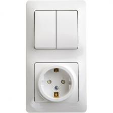 Розетка с заземлением с двухклавишным выключателем (белый) Systeme Electric Glossa GSL000174