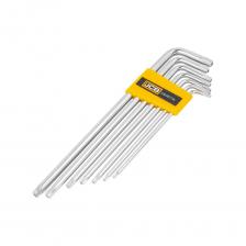 Ключи Г-образные c отверстием предназначены для работы с винтами и болтами, которые имеют головки в форме шестилучевой звезды (TORX). Этот тип ключа обеспечивает удобство и точность при работе с винтами, находящимися в глубоких отверстиях или труднодоступных местах. Он имеет угловую форму, которая создает два рычага - короткий и длинный.TORX-ключи с формой "Г" часто используются для работы с различными типами винтов, особенно в электронике, компьютерах и механике. Изготовлен из высококачественной хромованадиевой стали. Высокие прочностные характеристики позволяют избежать повреждение граней крепежа. Размер ключа TORX соответствует размеру головки винта или болта, с которым он может работать.