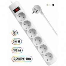 Сетевой фильтр Defender DFS 151 1,8 м, белый, 6 розеток